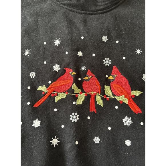 Christmas Cardinals Birds Sweatshirt Grandma Vintage 90’s Ugly Winter medium - Picture 2 of 3